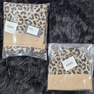Kate Spade Classic Leopard Print Beanie Hat & Scarf Set Black/Light Tobacco Fall